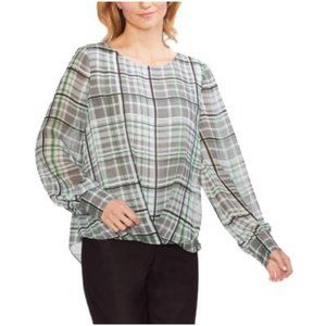 Vince Camuto Top Blouse Plaid Foldover Hem Size XL